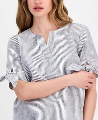 Charter Club Petite Beach Stripe Tie Sleeve Linen Top, Macy's Exclusive