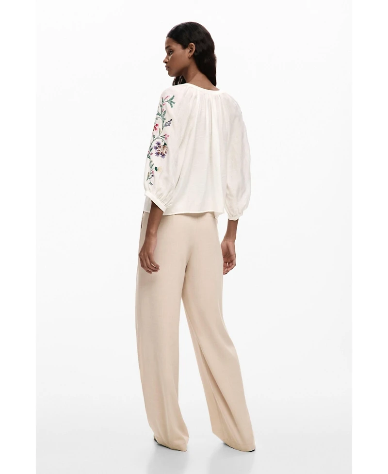 Desigual Women's Blouse Embroidered Sleeves