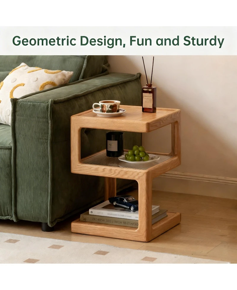 Yigii Solid Wood Side Table Nightstand Open Shelf End Table