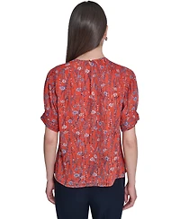 Tommy Hilfiger Women's Floral Crew Neck Puff-Sleeve Top