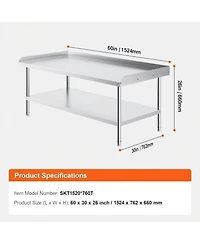 Gouun Stainless Steel Work Table 30 x x 26 in with 2 in Backsplash