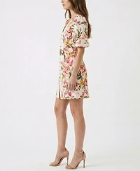 Taylor Petite Printed V-Neck Mini Dress