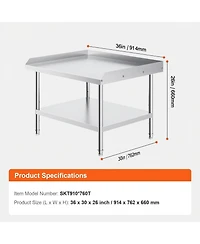 Gouun Stainless Steel Work Table 30 x 36 x 26 in with 2 in Backsplash, Adjustable Height