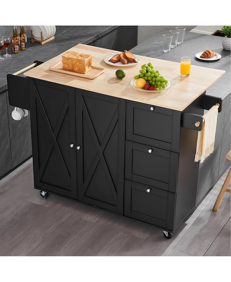 Gouun 56 in Rolling Kitchen Island Cart and Storage Cabinet, Drop Leaf