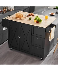 Gouun 56 in Rolling Kitchen Island Cart and Storage Cabinet, Drop Leaf