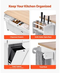 Gouun 60 in Rolling Kitchen Island Cart with Storage, 2 Drawers, Drop Leaf and Wheels