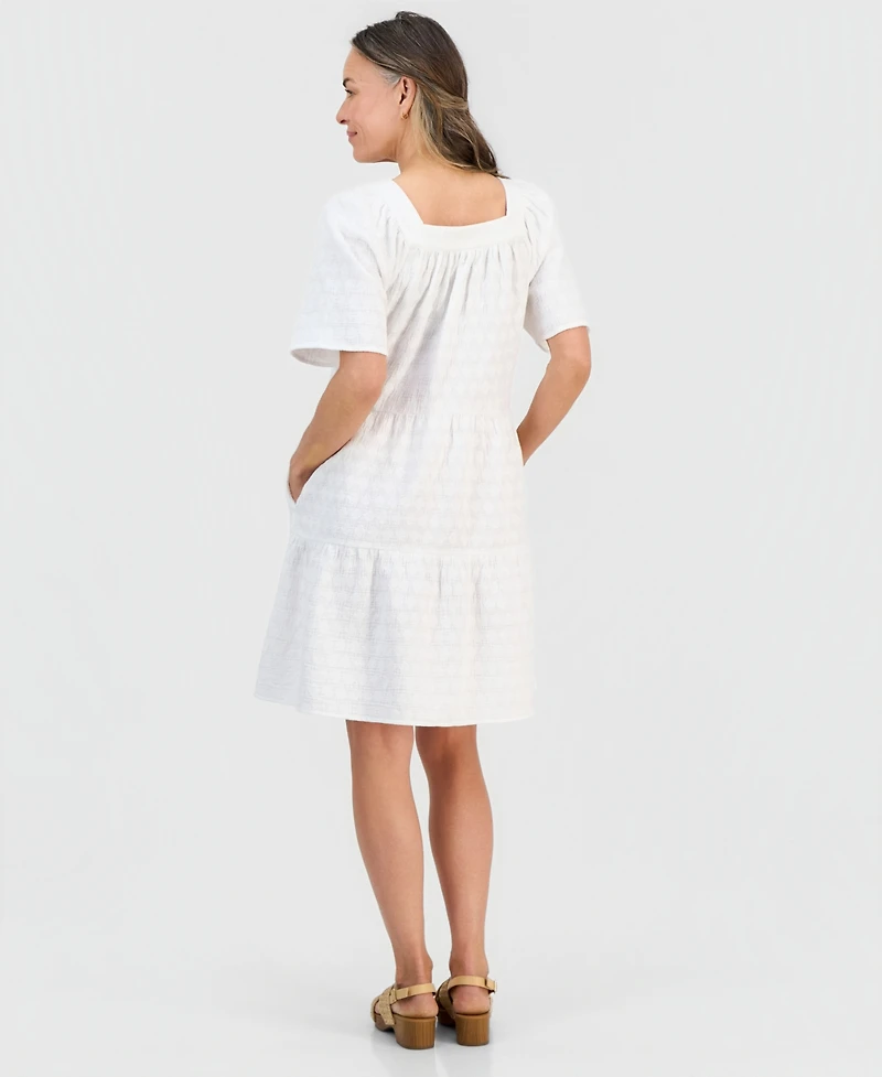 Style & Co Petite Cotton Embroidered Square-Neck Dress, Macy's Exclusive