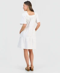 Style & Co Petite Cotton Embroidered Square-Neck Dress, Macy's Exclusive
