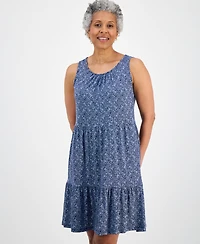 Style & Co Petite Printed Round-Neck Tiered Tank Dress, Macy's Exclusive