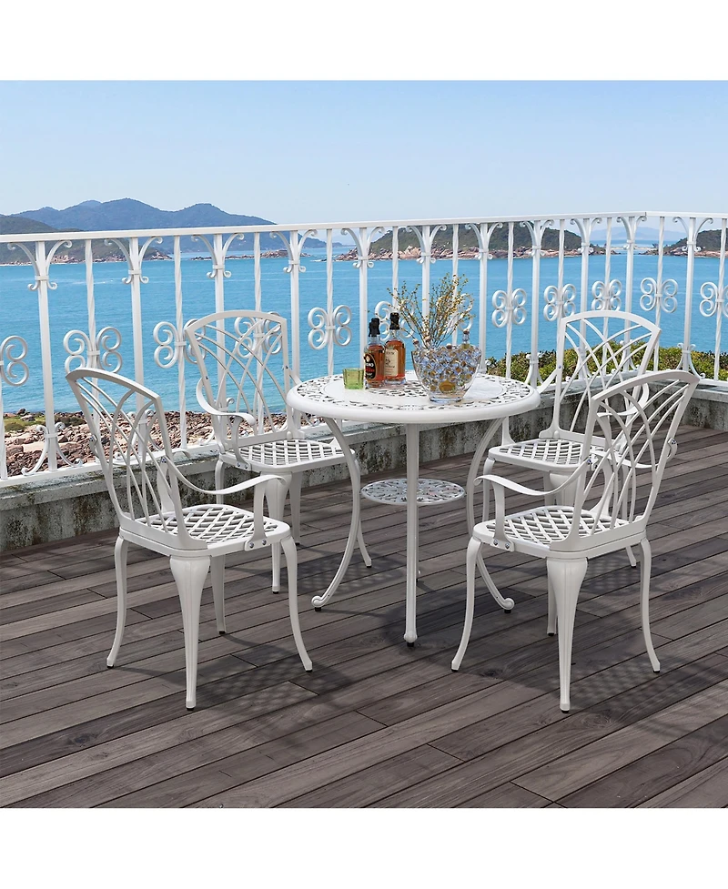 Gymax 5 Pieces All-Weather Outdoor Cast Aluminum Dining Set Round Dining Table