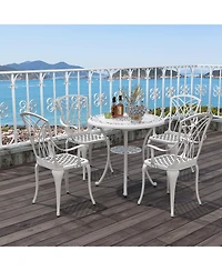 Gymax 5 Pieces All-Weather Outdoor Cast Aluminum Dining Set Round Dining Table