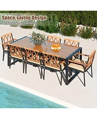 Gymax 9 Pieces Patio Dining Set w/ Soft Cushions and 1.9'' Umbrella Hole for Garden