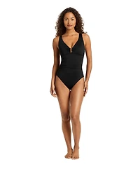 Lauren Ralph Ring Over The Shoulder Tummy Control One Piece Swimsuit