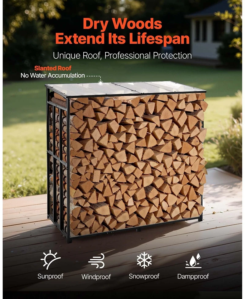 Gouun 4 ft Firewood Rack with Sloped Roof Outdoor Log Storage Shed