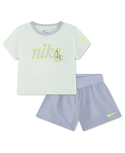Nike Girls' Toddler 2T-4T Crewneck T-Shirt and Crossover Shorts, 2-Piece Set