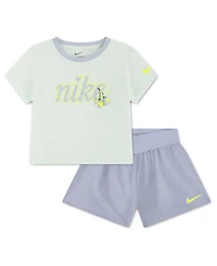Nike Girls' Toddler 2T-4T Crewneck T-Shirt and Crossover Shorts, 2-Piece Set