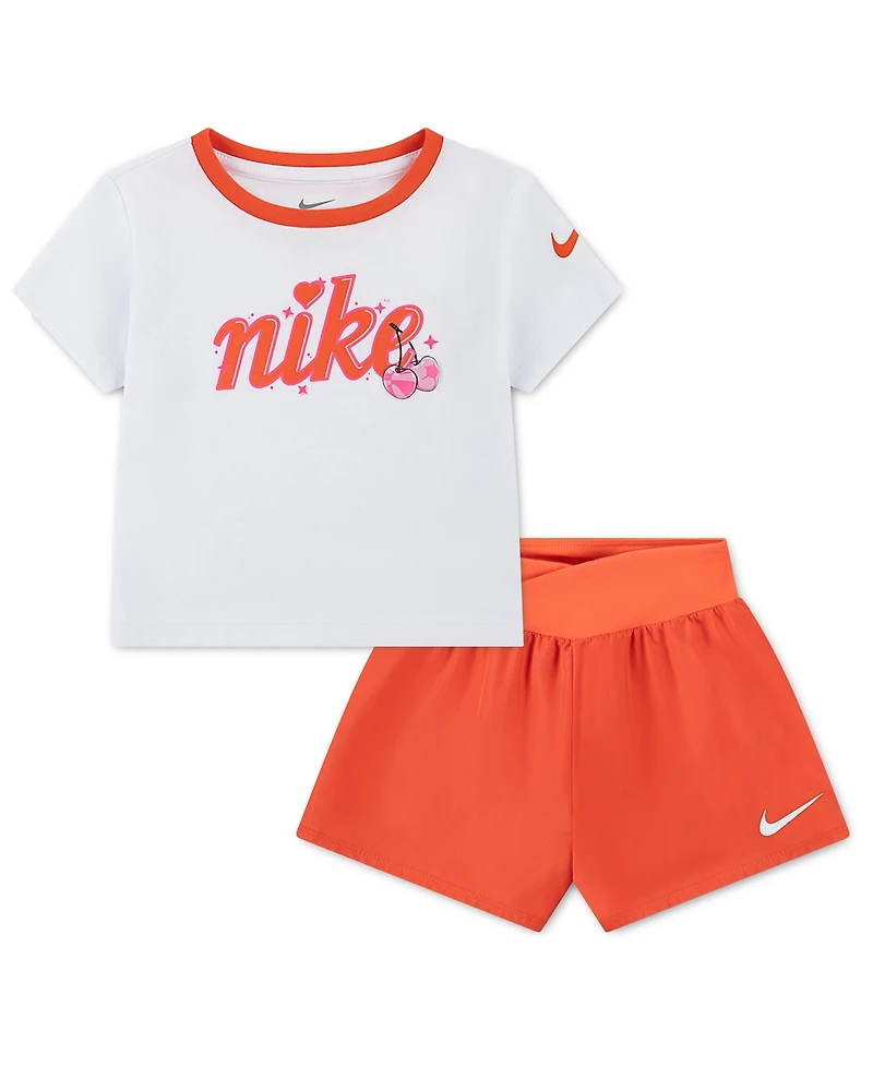 Nike Girls' Toddler 2T-4T Crewneck T-Shirt and Crossover Shorts, 2-Piece Set