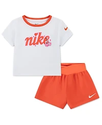 Nike Girls' Toddler 2T-4T Crewneck T-Shirt and Crossover Shorts, 2-Piece Set