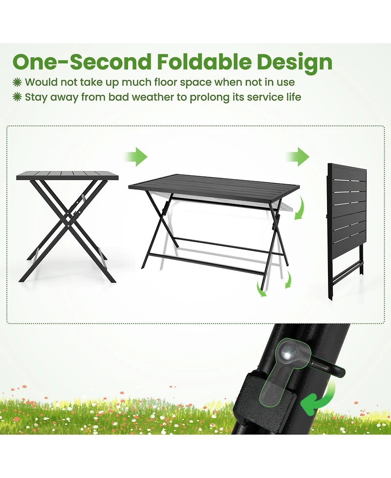 Gymax Set of 5 Foldable Outdoor Dining SetLarge Rectangular Metal Table 4 Mesh Armchairs