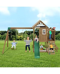 Gouun 9 in 1 Wooden Swing Set with Slide Swings Fort Picnic Table and Sandbox