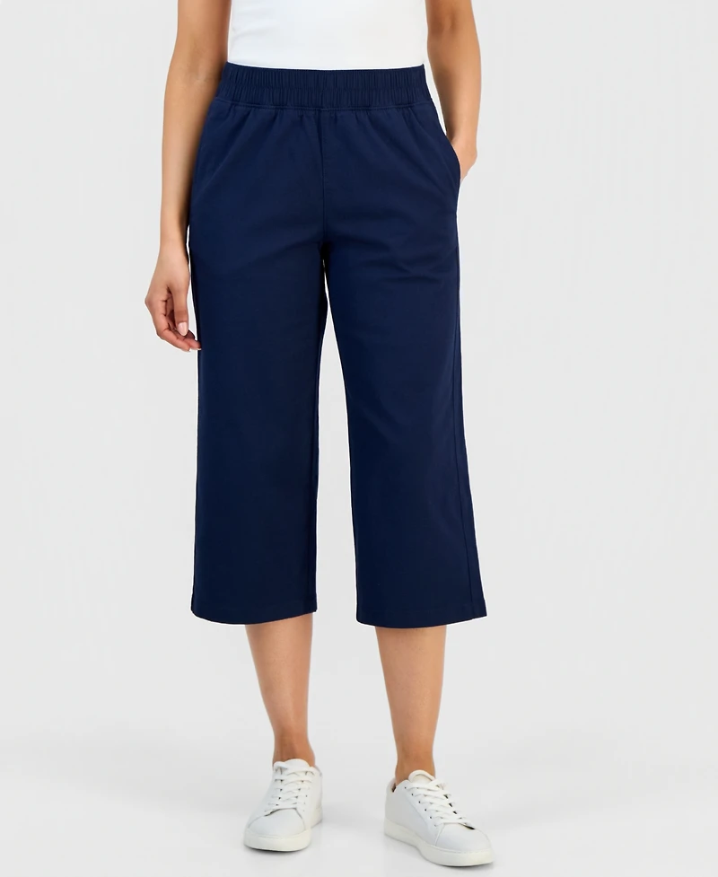 Style & Co Petite Pull-On Wide-Leg Twill Capri, Macy's Exclusive