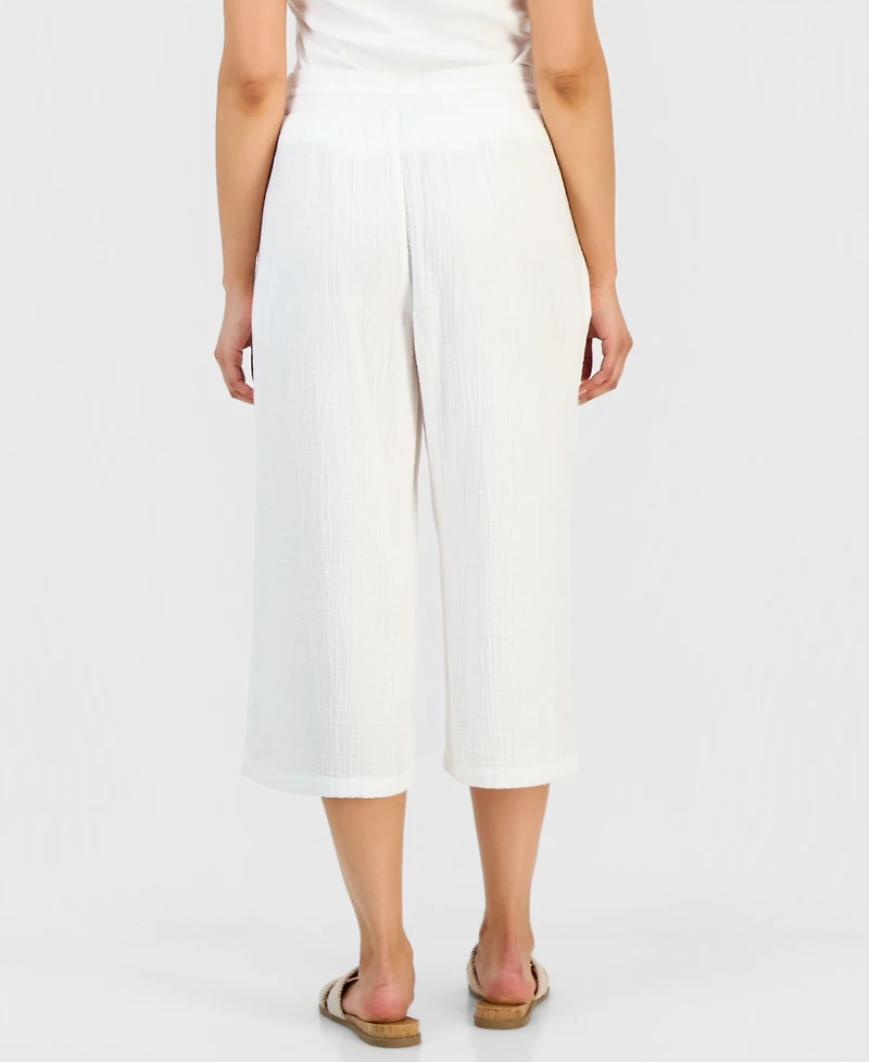 Style & Co Petite Cotton Gauze Wide-Leg Cropped Pants, Macy's Exclusive