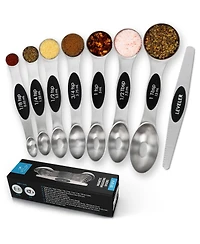 Premium Stainless Steel Magnetic Measuring Spoons, 8 Piece Set with Leveler
