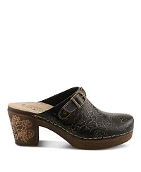 L'Artiste Calliroe Open-Back Clogs | Hand-Painted Leather Slip-On With Floral Details