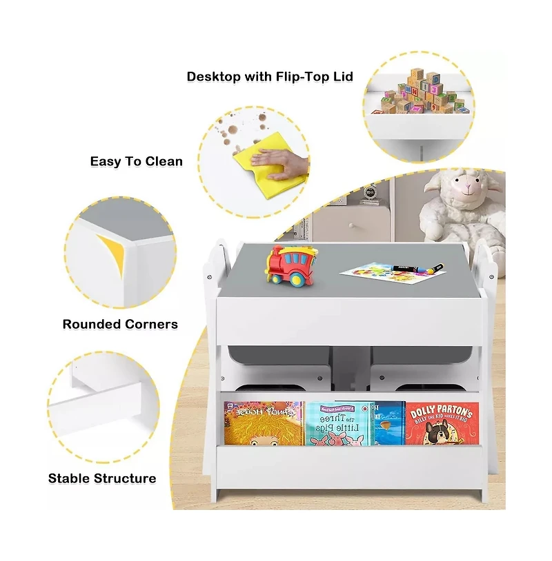 Kinder King 3-in-1 Kids Activity Table and 2 Chairs Set with Storage, Removable Top and Chalkboard