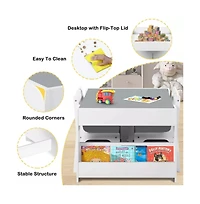 Kinder King 3-in-1 Kids Activity Table and 2 Chairs Set with Storage, Removable Top and Chalkboard