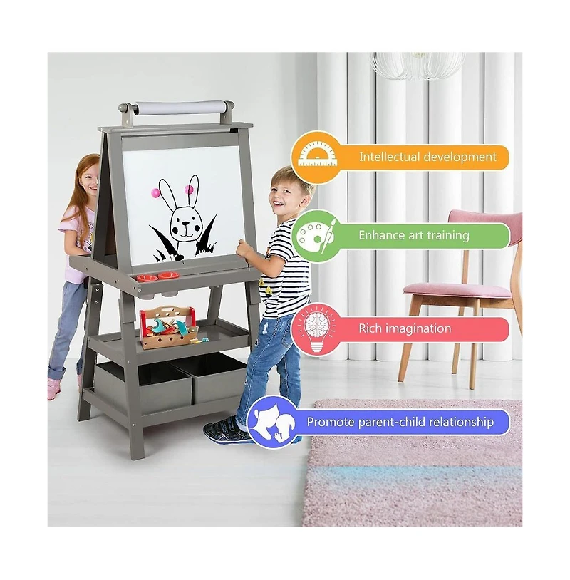 Kinder King Art Easel for Kids, 3 in 1 Toddler Easel w/Whiteboard, Chalkboard & Paper Roll