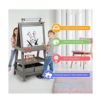 Kinder King Art Easel for Kids, 3 in 1 Toddler Easel w/Whiteboard, Chalkboard & Paper Roll