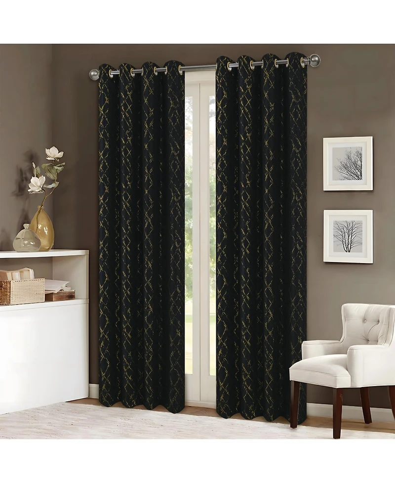 Rt Designers Collection Soho Foil Jacquard Polyester Window Curtain Grommet Panel 52" x 90