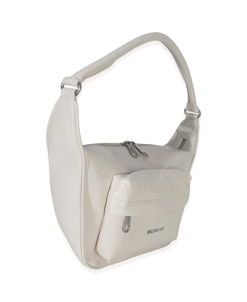 Pre-Owned Balenciaga White Distressed Calfskin Medium Raver Shoulder Bag