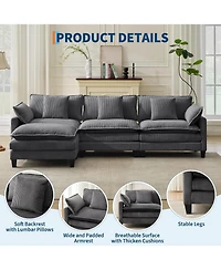 gaomon 112" Modular Sectional Sofa, U-Shaped Corduroy Cloud Couch with Ottoman and Pillows
