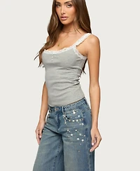 Edikted Women's Aileen Contrast Lacey Henley Tank Top