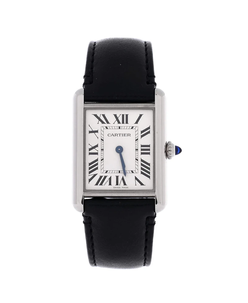 Pre-Owned Cartier Must de Cartier Tank Quartz Watch in Stainless Steel and Leather 25mm