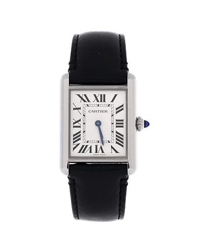 Pre-Owned Cartier Must de Cartier Tank Quartz Watch in Stainless Steel and Leather 25mm