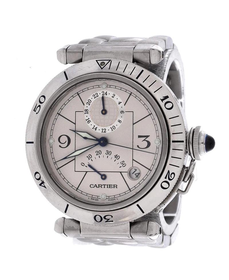 Pre-Owned Cartier Pasha de Cartier Gmt Power Reserve Automatic Watch in Stainless Steel 38mm