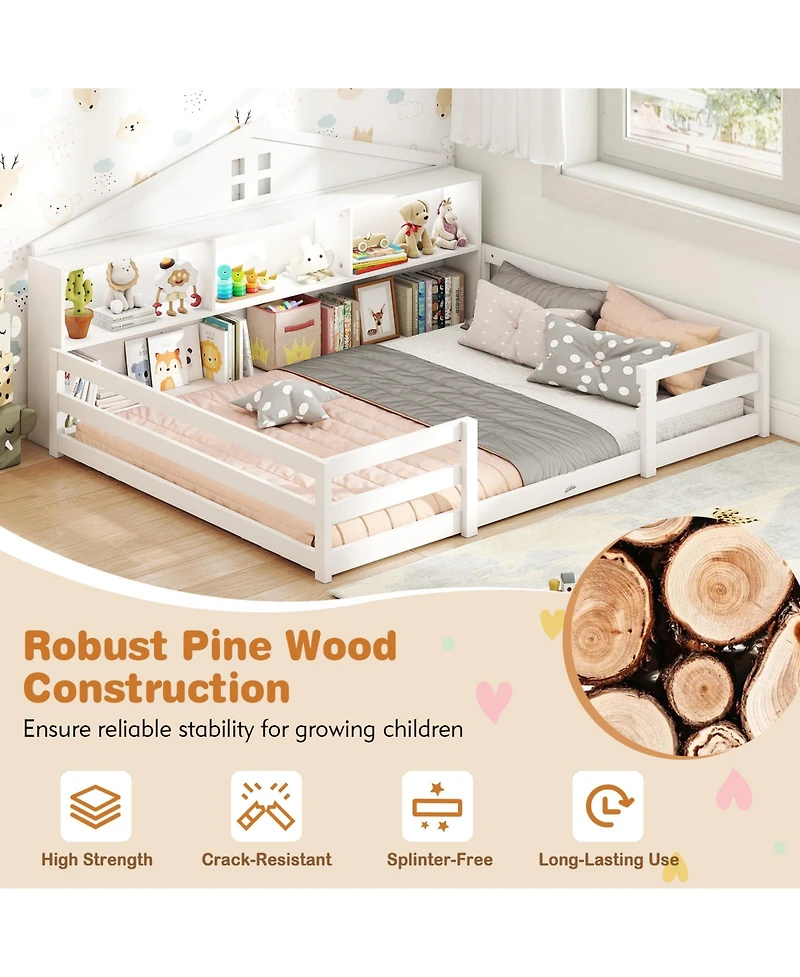 Sugift Montessori Floor Bed with Storage Compartments and Shelf