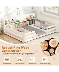 Sugift Montessori Floor Bed with Storage Compartments and Shelf