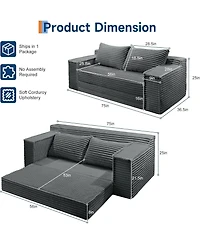gaomon 75" Convertible Sofa Bed, Boneless Futon Couch with 2 Pillows, Pull-Out Loveseat Sleeper