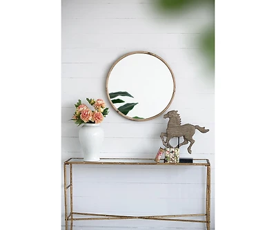 Busdays 28" Round Wood Mirror, Wall Mounted Mirror Home Decor for Bathroom Living Room