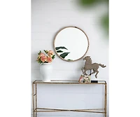 Busdays 28" Round Wood Mirror, Wall Mounted Mirror Home Decor for Bathroom Living Room