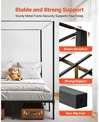Gouun Canopy Bed Frame with Underbed Storage and Metal Slats