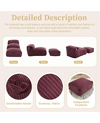 Rainsken Big Corduroy Bean Bag Chair with Footstool, Memory Foam Filled Floor Chair with Side Pockets for Living Room