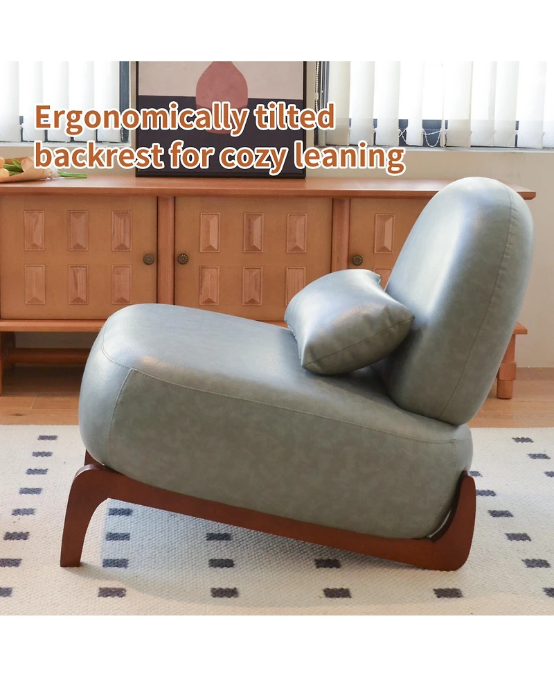 Rainsken Pu Leather Accent Chair, Comfy Reading Chair, Cute Living Room Chair with Solid Wood Legs and Soft Cushion for Bedroom and Balcony