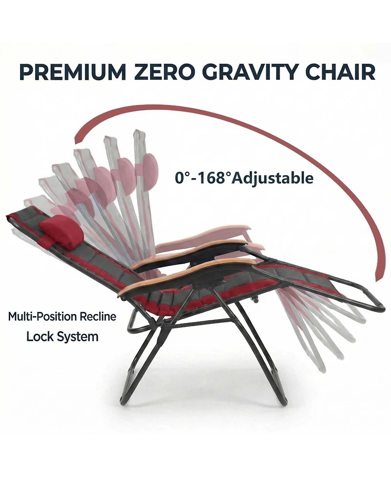 Rainsken Portable Zero Gravity Foldable Lounge Chair, Outdoor Recliner with Wooden Armrests and Cup Holder, Supports 400 Lbs for Patio, Beach and Lawn