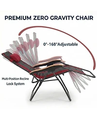 Rainsken Portable Zero Gravity Foldable Lounge Chair, Outdoor Recliner with Wooden Armrests and Cup Holder, Supports 400 Lbs for Patio, Beach and Lawn