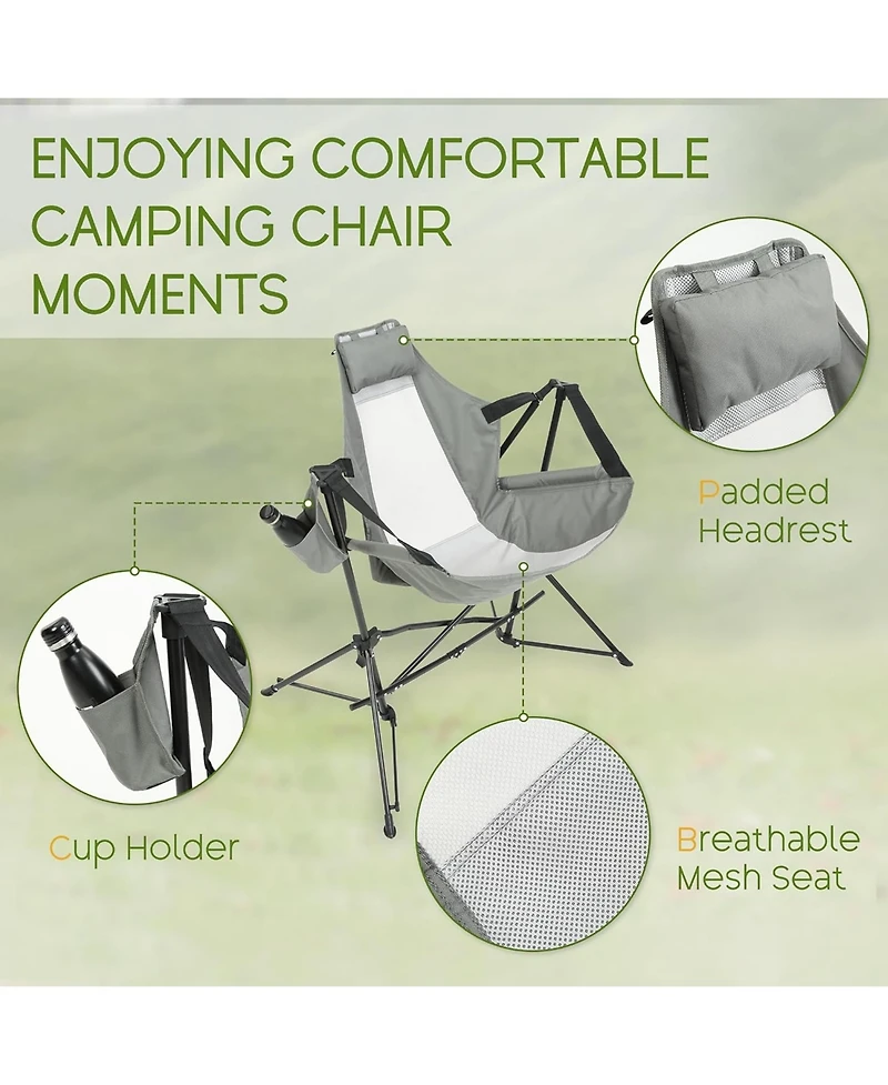 Rainsken Portable Folding Hammock Camping Chairs Set of 2, Oversized Rocking Recliner with Adjustable Backrest and Carry Bag for Outdoor Travel